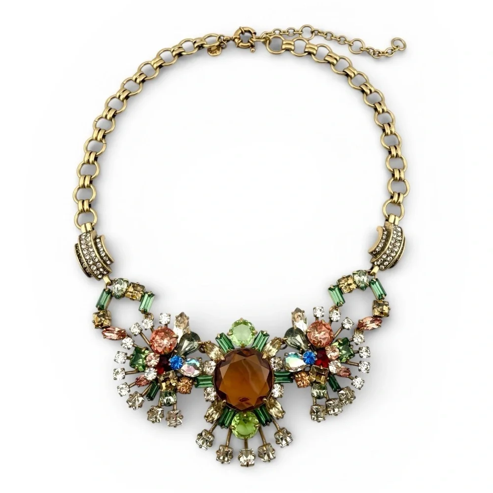 Rare J. Crew Gold and Multicolor Floral Necklace
